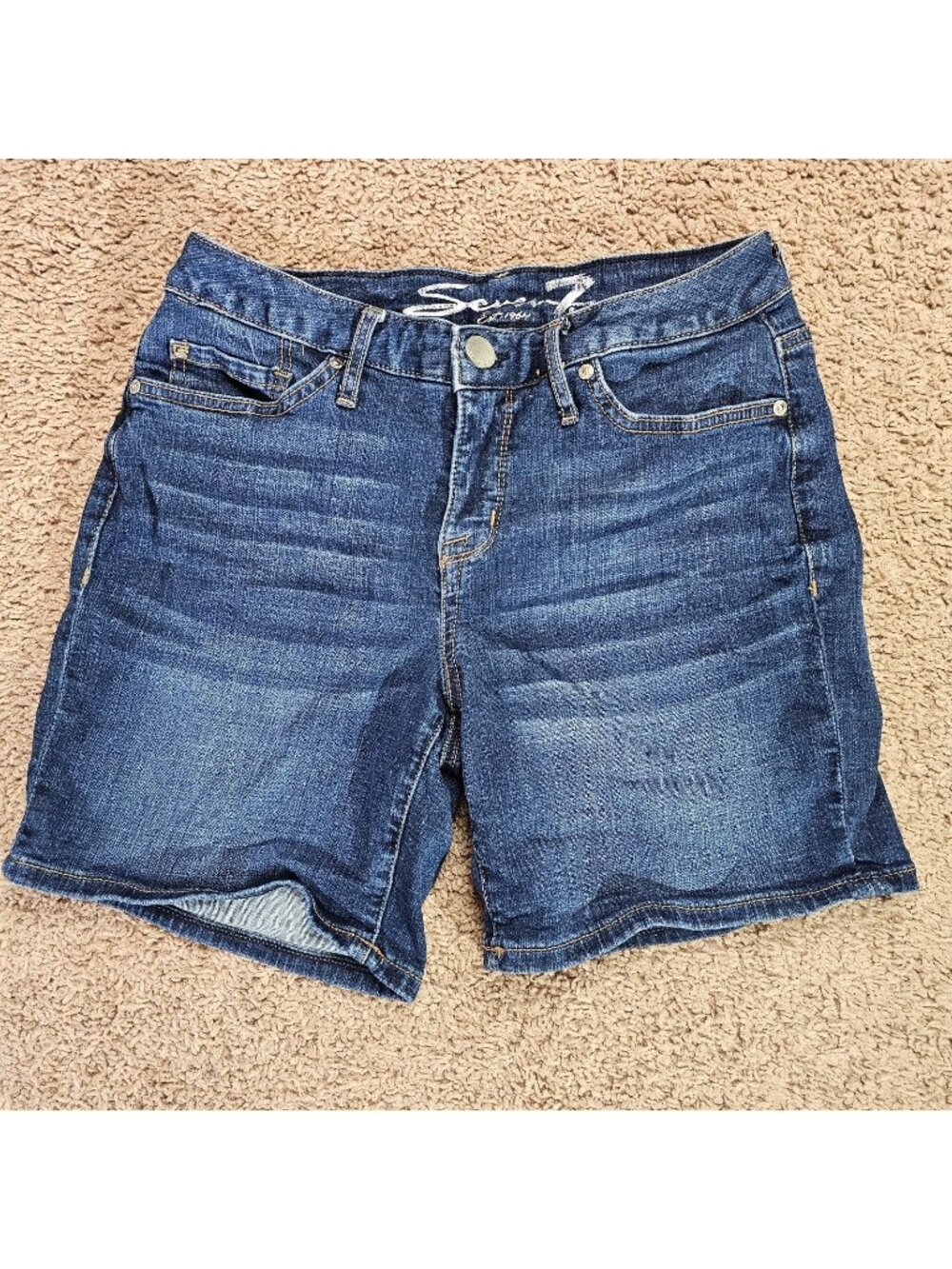 Seven7 Jean Shorts Womens 4 Blue Mid Rise Bermuda Denim Stretch - Picture 1 of 8
